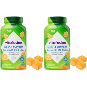 Vitafusion GLP-1 Support Fiber Plus Vitamins D, B12 and Folate Gummy Vitamins, Citrus Flavor, Sugar Free, 90 Count, 30 Day Supply(90 Count (Pack of 2))