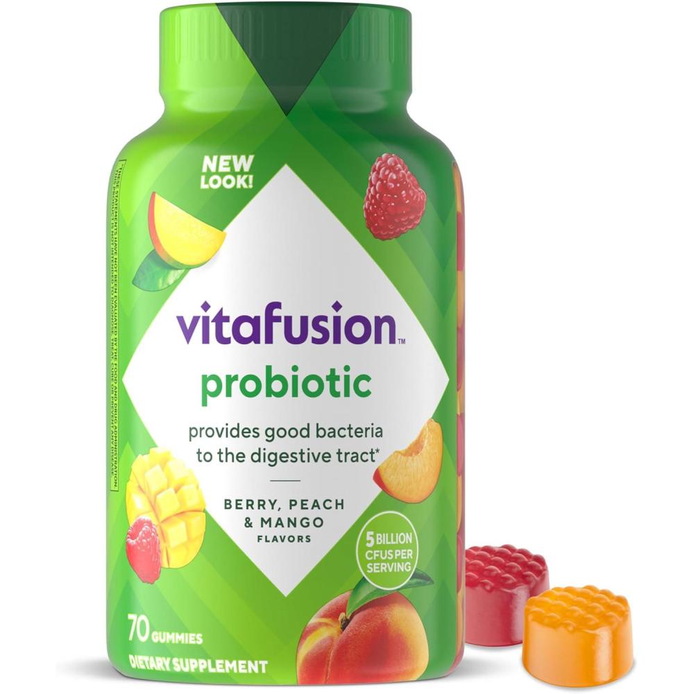 image:imagevitafusion Probiotic Gummy Supplements Raspberry Peach and Mango Flavors Probiotic Nutritional Supplements With 5 Billion CFUs 35 Day Supply 70 Count