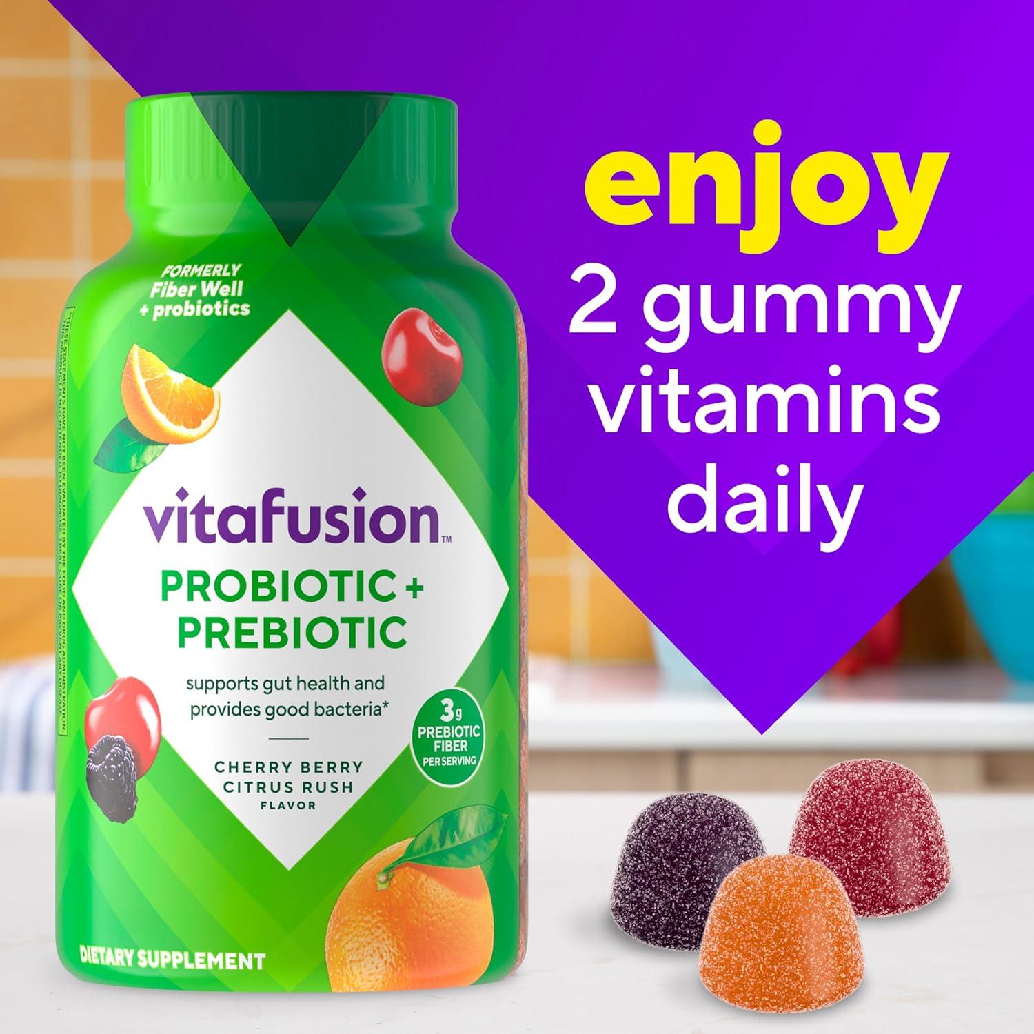 image:imagevitafusion Probiotic Prebiotic Fiber Gummies for Adults Probiotic Supplement with Prebiotic Fiber to Support Gut Health and Provide Good Bacteria 1 Cherry Berry Citrus Rush Flavor 60 CountNutritional Supplement