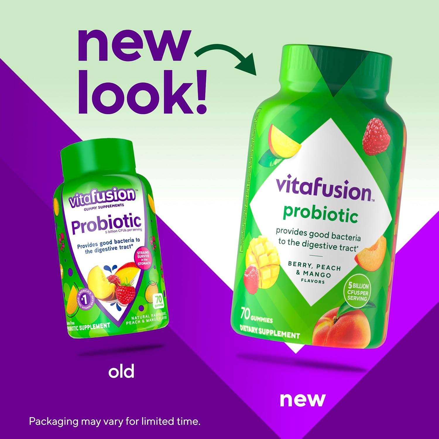image:imagevitafusion Probiotic Gummy Supplements Raspberry Peach and Mango Flavors Probiotic Nutritional Supplements With 5 Billion CFUs 35 Day Supply 70 Count