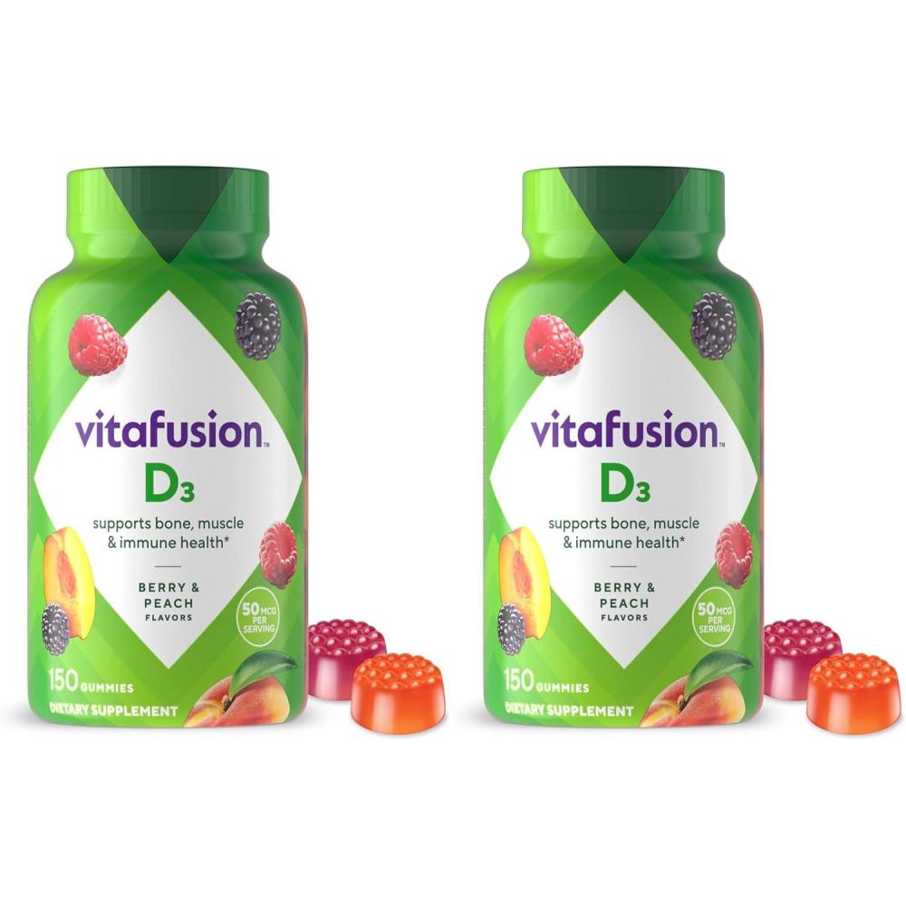 image:imagevitafusion Vitamin D3 Gummies Bone and Immune Support Peach Blackberry Strawberry Flavored 50 mcg D3 Gummy Vitamin Supplement 75 Day Supply 150 Count150 Count Pack of 2