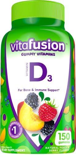image:imagevitafusion Vitamin D3 Gummies Bone and Immune Support Peach Blackberry Strawberry Flavored 50 mcg D3 Gummy Vitamin Supplement 75 Day Supply 150 Count150 Count Pack of 2