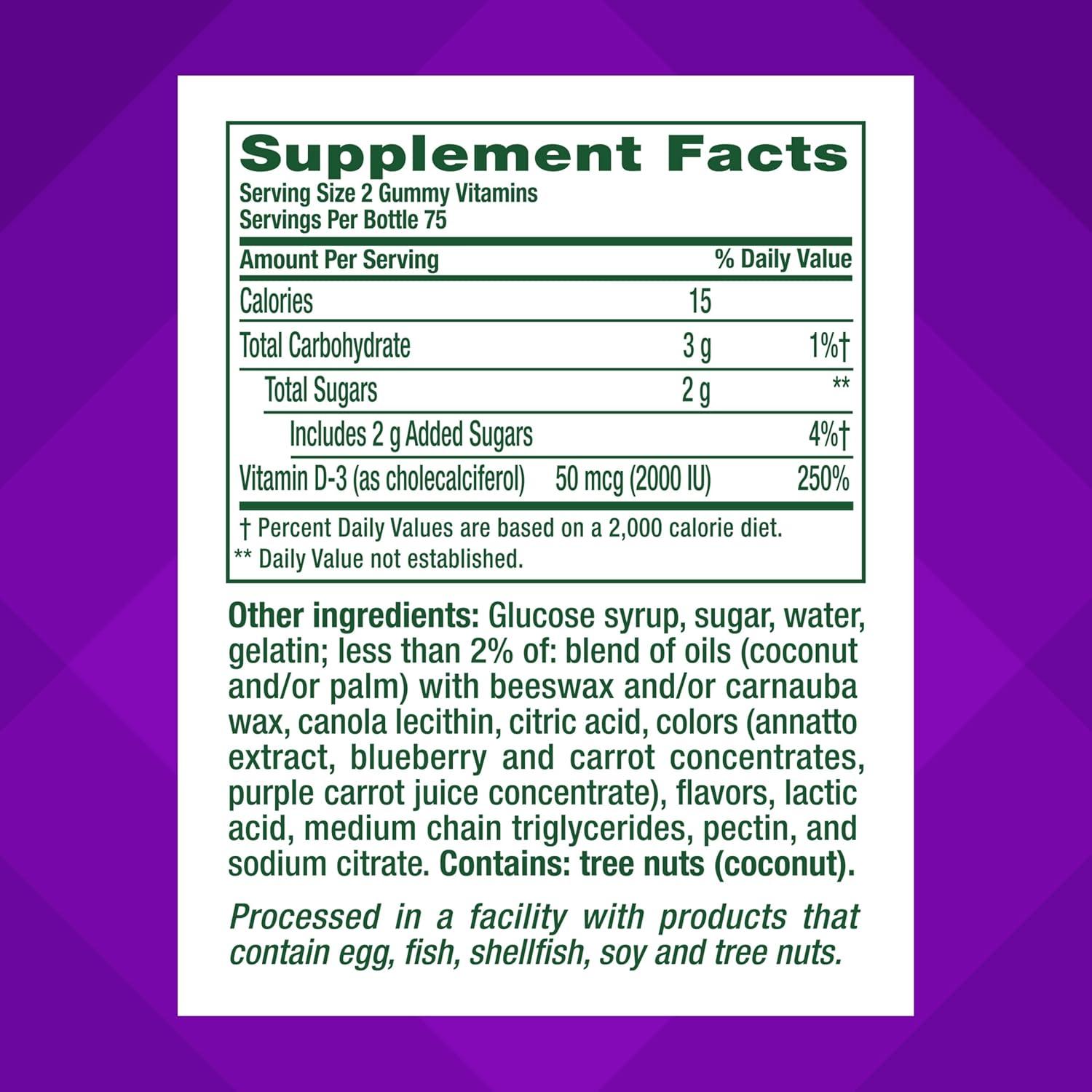image:imagevitafusion Vitamin D3 Gummies Bone and Immune Support Peach Blackberry Strawberry Flavored 50 mcg D3 Gummy Vitamin Supplement 75 Day Supply 150 Count150 Count Pack of 2