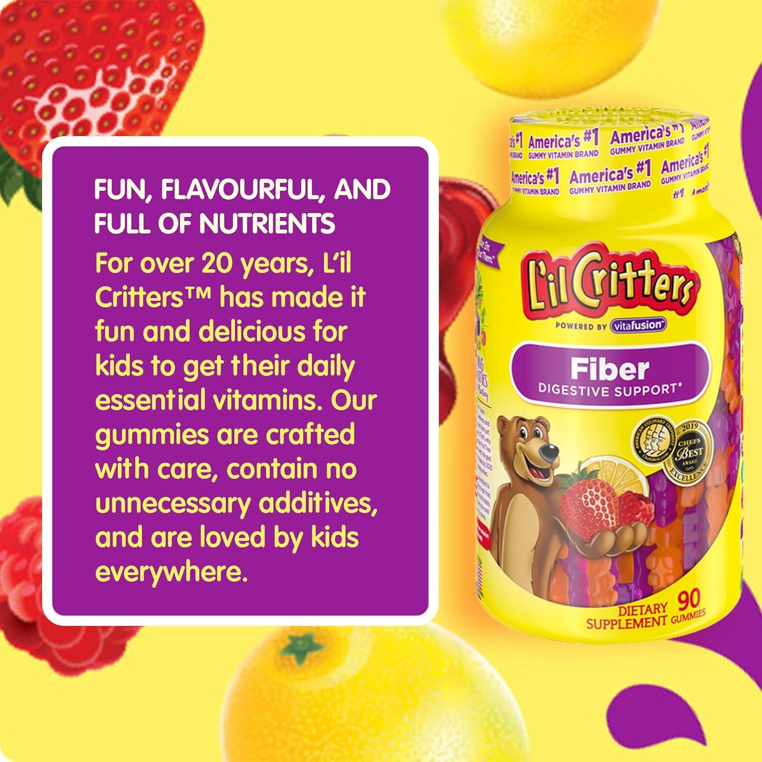 image:imageLil Critters Fiber Daily Gummy Supplement for Kids for Digestive Support Berry and Lemon Flavors 90 Gummies90 Count Pack of 1