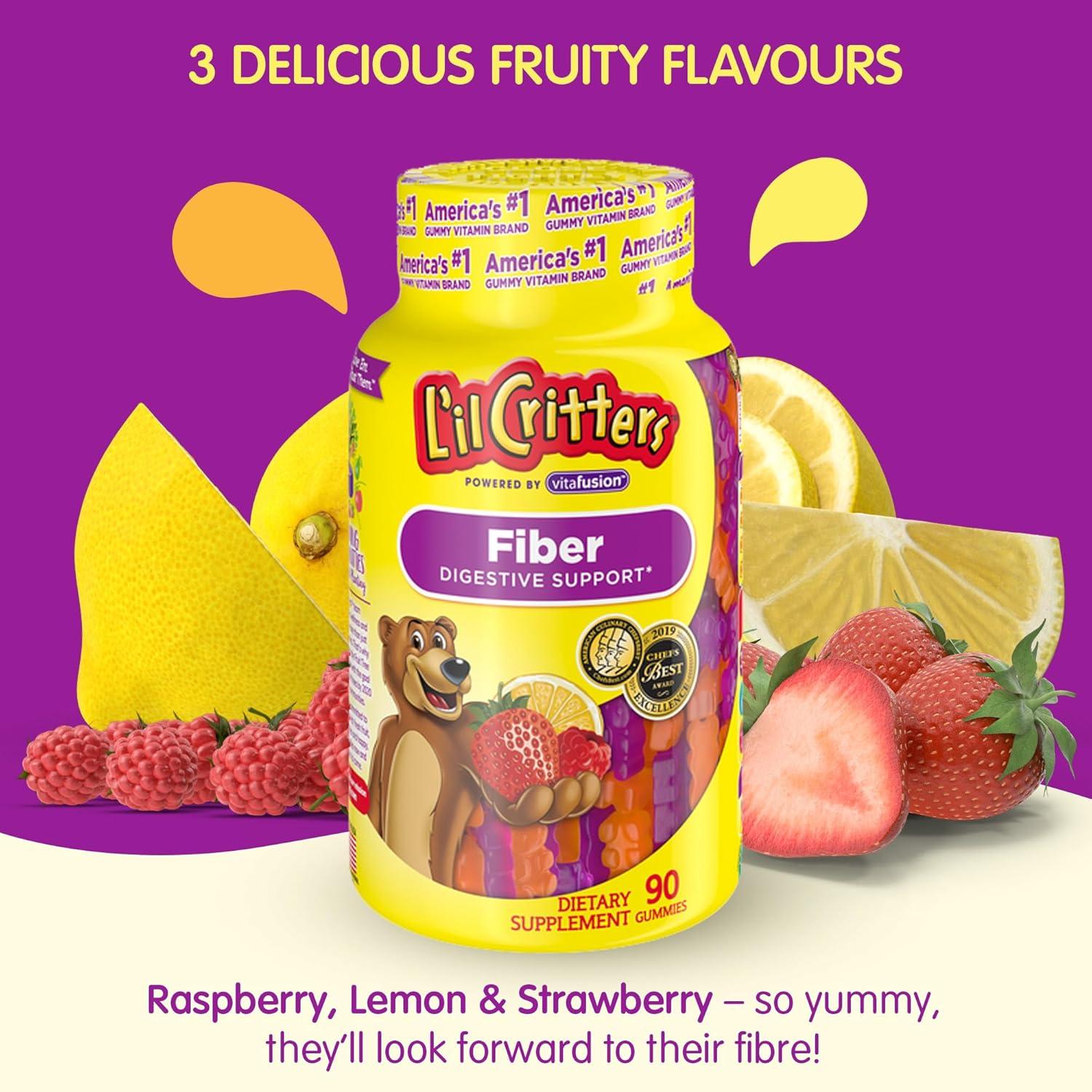 image:imageLil Critters Fiber Daily Gummy Supplement for Kids for Digestive Support Berry and Lemon Flavors 90 Gummies90 Count Pack of 1