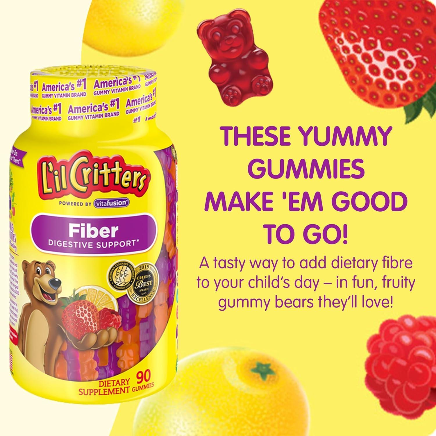 image:imageLil Critters Fiber Daily Gummy Supplement for Kids for Digestive Support Berry and Lemon Flavors 90 Gummies90 Count Pack of 1