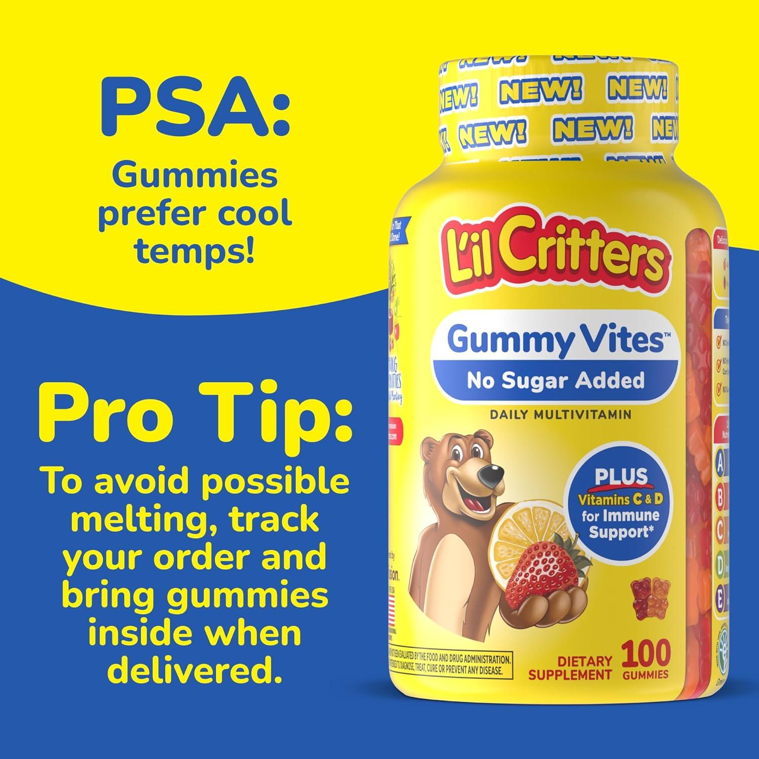 image:imageLil Critters Gummy Vites No Sugar Added Daily Gummy Multivitamin for Ages 2 Toddlers amp Kids Vitamin C D3 for Immune Strawberry and Orange Flavors 100 Gummies