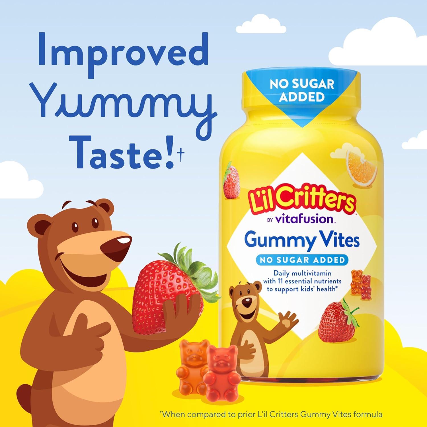 image:imageLil Critters Gummy Vites No Sugar Added Daily Gummy Multivitamin for Ages 2 Toddlers amp Kids Vitamin C D3 for Immune Strawberry and Orange Flavors 100 Gummies
