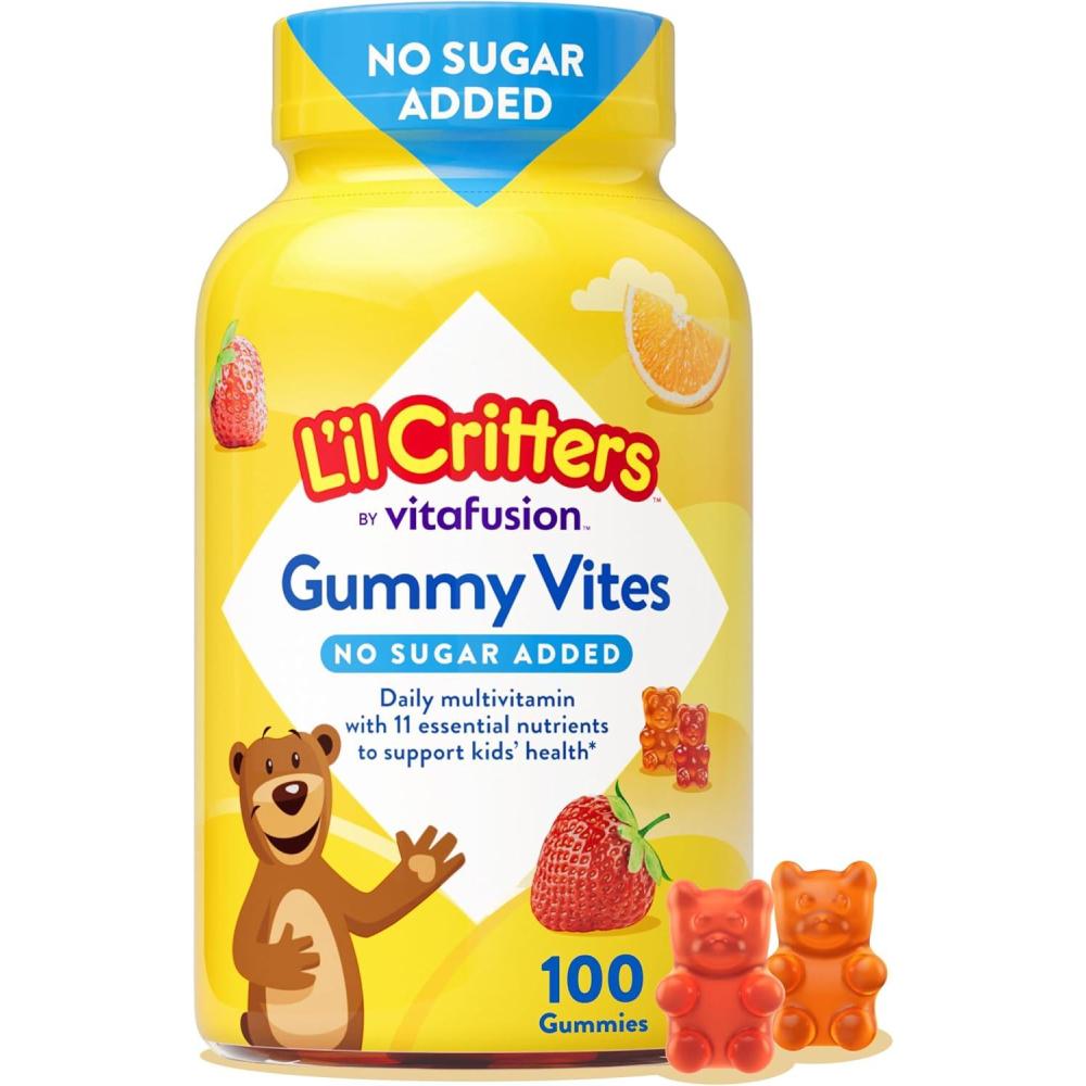 image:imageLil Critters Gummy Vites No Sugar Added Daily Gummy Multivitamin for Ages 2 Toddlers amp Kids Vitamin C D3 for Immune Strawberry and Orange Flavors 100 Gummies