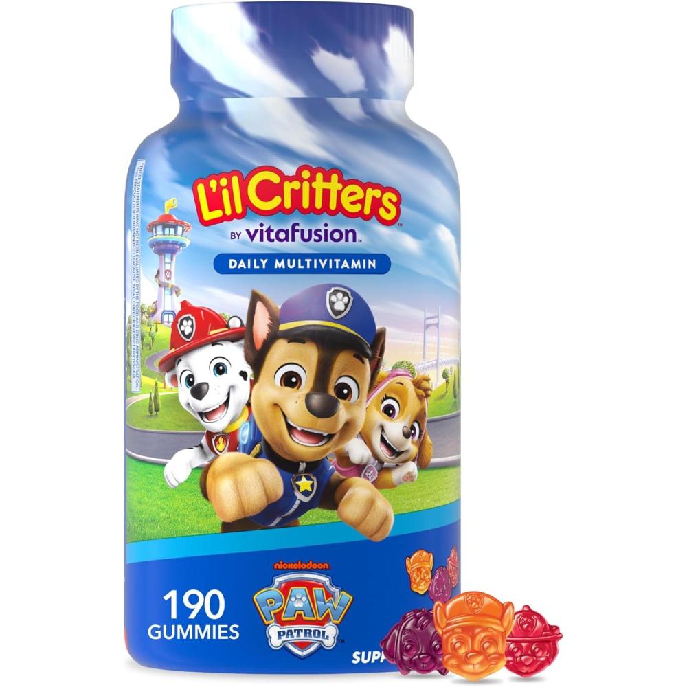 image:imageLil Critters Paw Patrol Gummy Vites Daily Gummy Multivitamin for Kids Vitamin C D3 for Immune Support Cherry Orange and Blueberry Flavors 190 GummiesPaw Patrol