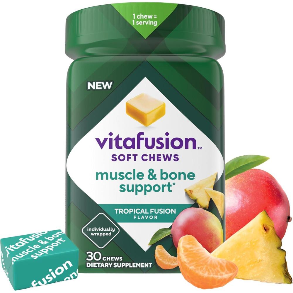 image:imageVitafusion Soft Chews Muscle amp Bone Support 1 Adult Chewable Vitamin D for Bone amp Muscle Support Individually Wrapped Tropical Fusion Flavor 30 Chews 30 Day Supply