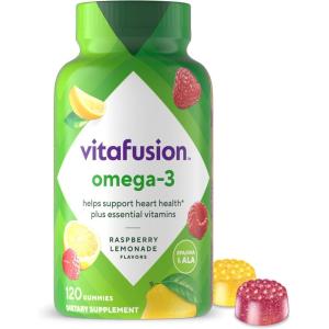 Vitafusion Omega-3 Gummy Vitamins, Berry Lemonade Flavored, Heart Health Vitamins(1) With Omega 3 EPA/DHA and Vitamins A, C, D and E, America’s Number 1 Vitamin Brand, 60 Day Supply, 120 Count