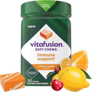 Vitafusion Soft Chews Immune Support (1), Adult Chewable Vitamin C for Immune Support, Individually Wrapped, Citrus Fusion Flavor, 30 Chews, 30 Day Supply(1 Count (Pack of 30))