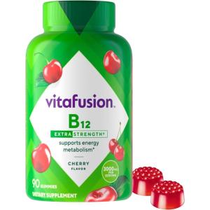 vitafusion Extra Strength Vitamin B12 Gummies, Supports Energy Metabolism and Nervous System Health Support, Gummy Vitamin Supplement for Women and Men, Cherry Flavor, 45 Day Supply, 90 Count(Vitamin B12)