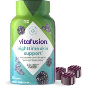vitafusion Nighttime Skin Support (1), Beauty Supplement with Retinol (Vitamin A RAE), Collagen & Bedtime Botanicals, BlackBerry Lavender Flavor, 90 Count