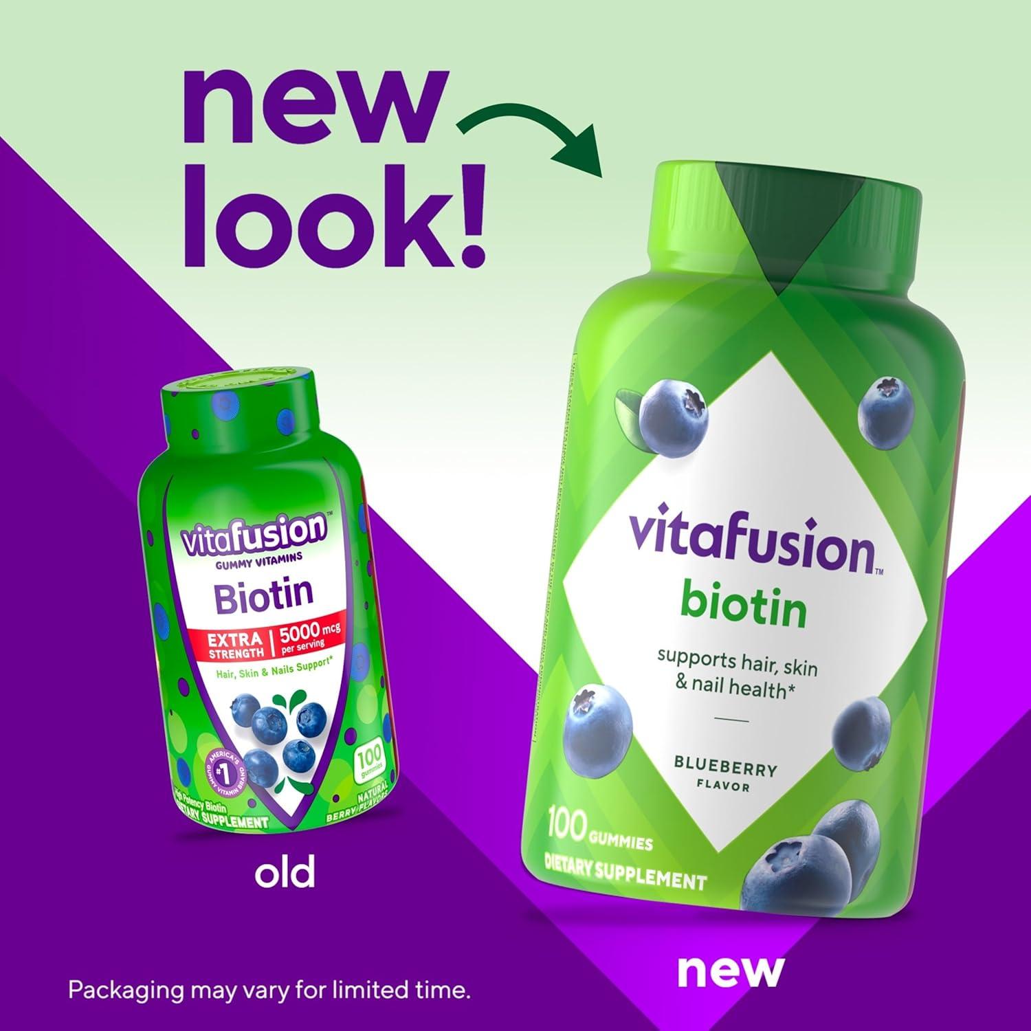 image:imagevitafusion Extra Strength Biotin Gummy Vitamins Berry Flavored 5000 mcg Biotin Vitamins Americas Number 1 Gummy Vitamin Brand 50 Day Supply 100 Count packaging may vary