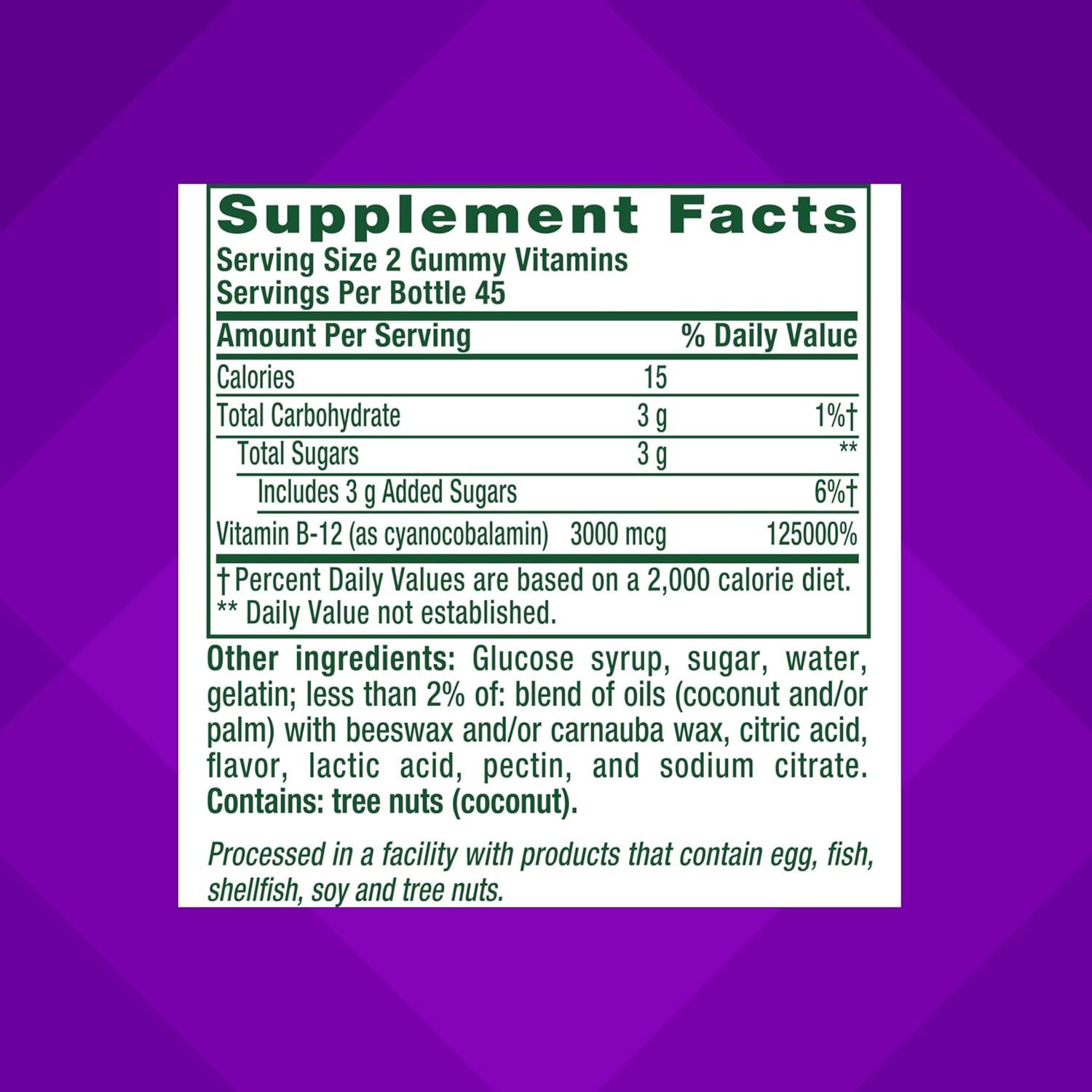 image:imagevitafusion Extra Strength Vitamin B12 Gummies Supports Energy Metabolism and Nervous System Health Support Gummy Vitamin Supplement for Women and Men Cherry Flavor 45 Day Supply 90 CountVitamin B12