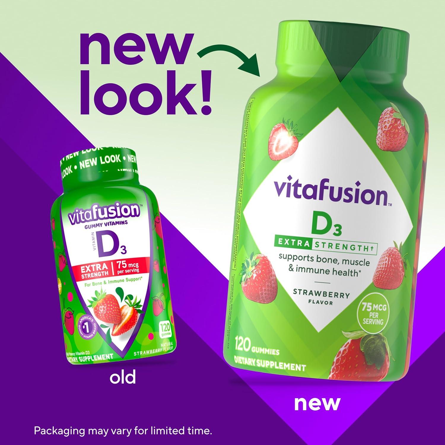 image:imagevitafusion Extra Strength Vitamin D3 Gummy Strawberry Flavored Bone and Immune System Support 1 120 CountVitamin D3